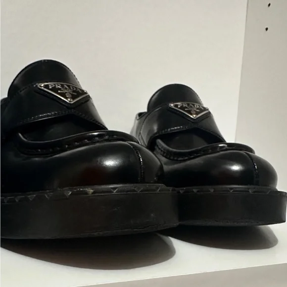 Prada Black Leather Brushed Chocolate Loafers - Picture 4 of 6
